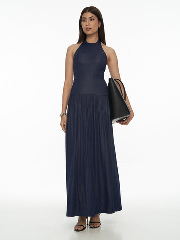 Chambray Halter Maxi Dress