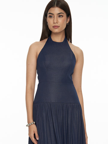 Chambray Halter Maxi Dress