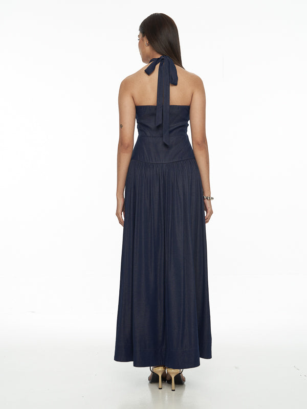 Chambray Halter Maxi Dress