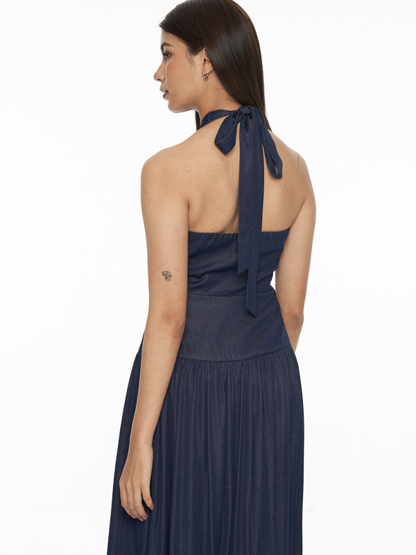 Chambray Halter Maxi Dress