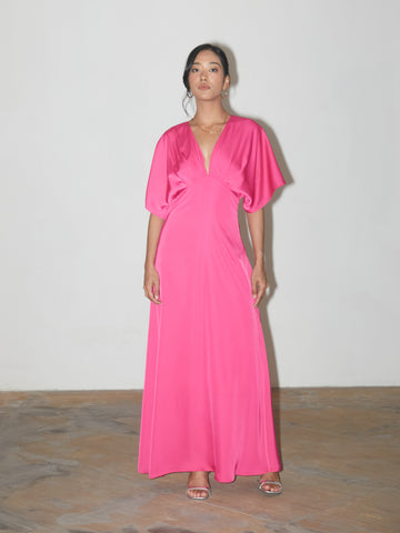 Primrose Short Sleeves Dress - FUSCHIA