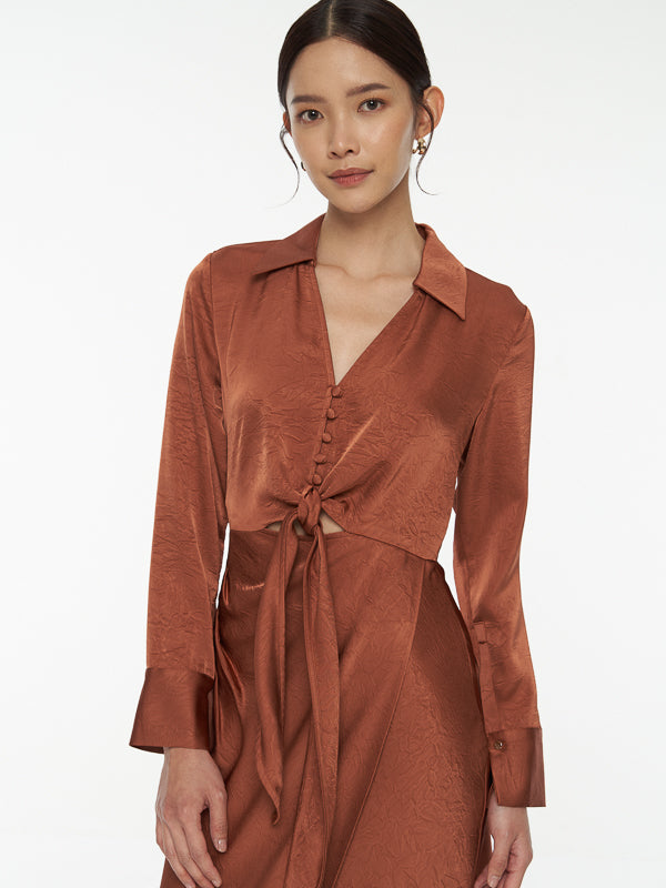 Front Tie Satin Dress