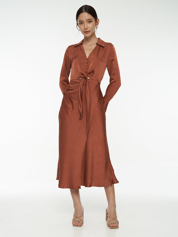 Front Tie Satin Dress