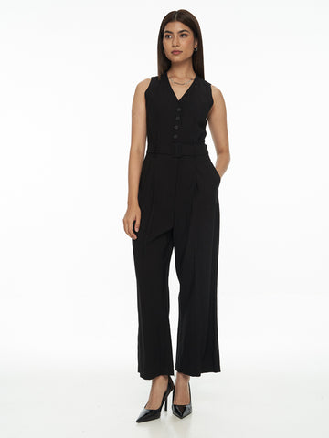 V-Neck Belted Jumpsuit