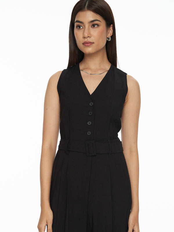 V-Neck Belted Jumpsuit