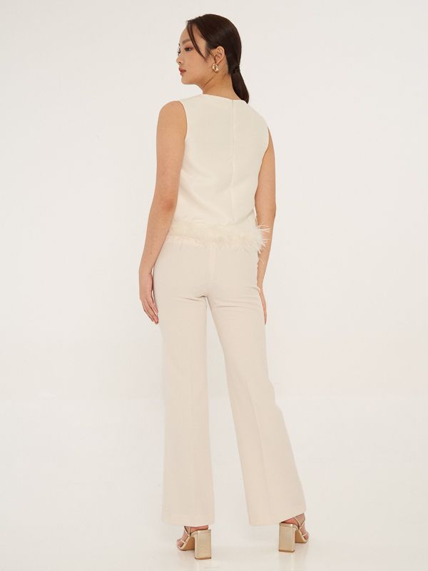 Feather Trimmed Sleeveless Top