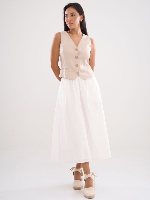 Elastic Flare Midi Skirt
