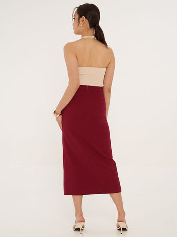 Side Slit Midi Skirt With Rose Detailed