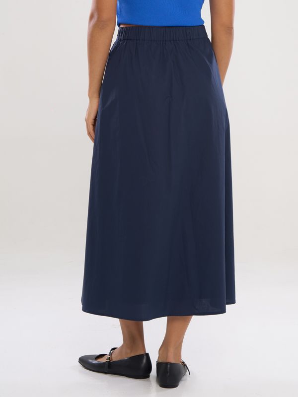 Elastic Flare Midi Skirt
