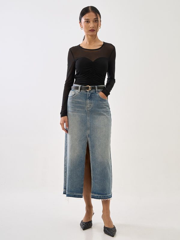 Long Sleeve Sweetheart Illusion Top