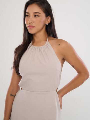 Cut-Out Waist Halterneck Backless Short Dress