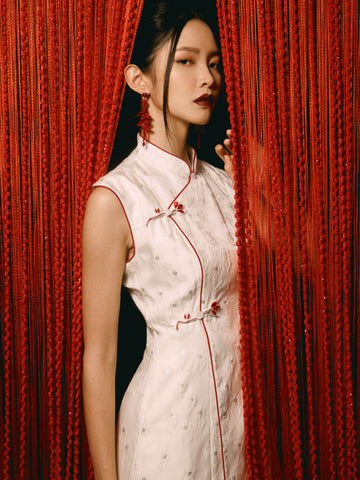 Mandarin Collar Contrast Short Dress