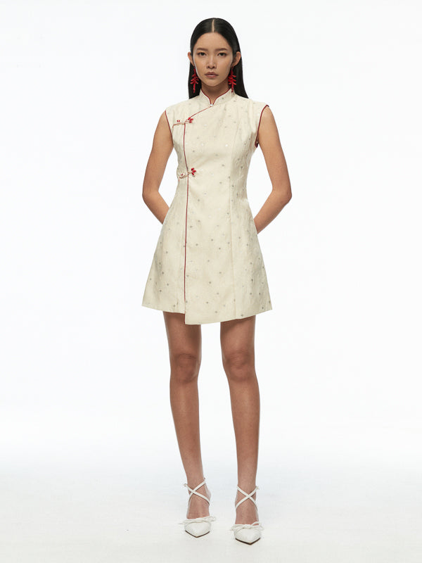 Mandarin Collar Contrast Short Dress