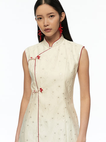 Mandarin Collar Contrast Short Dress