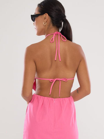 Cut-Out Waist Halterneck Backless Short Dress