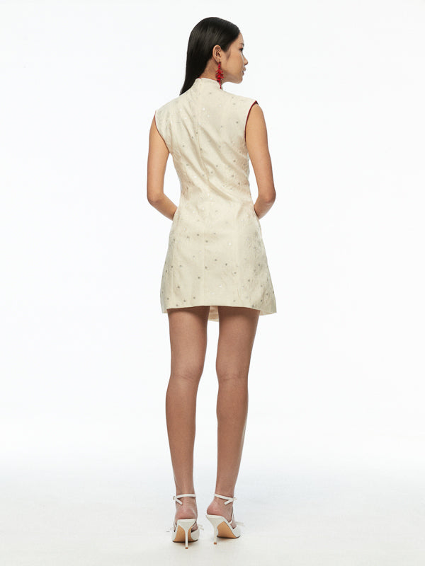 Mandarin Collar Contrast Short Dress