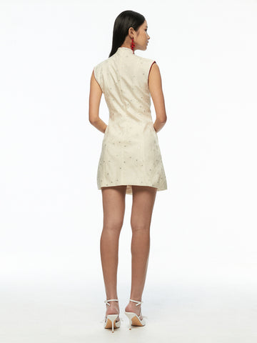 Mandarin Collar Contrast Short Dress