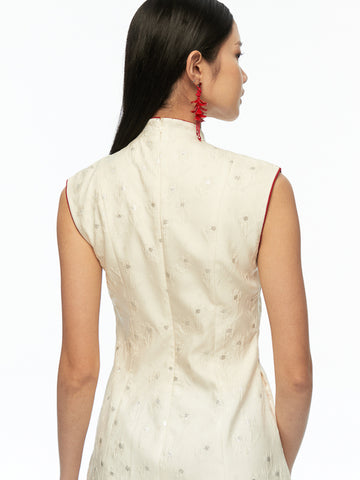 Mandarin Collar Contrast Short Dress