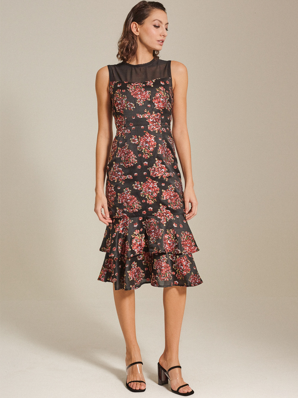 Tiered Brocade Dress