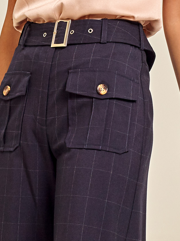 Belted Checked Culottes