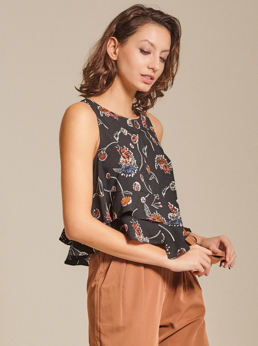 Tiered Printed Crepe Top