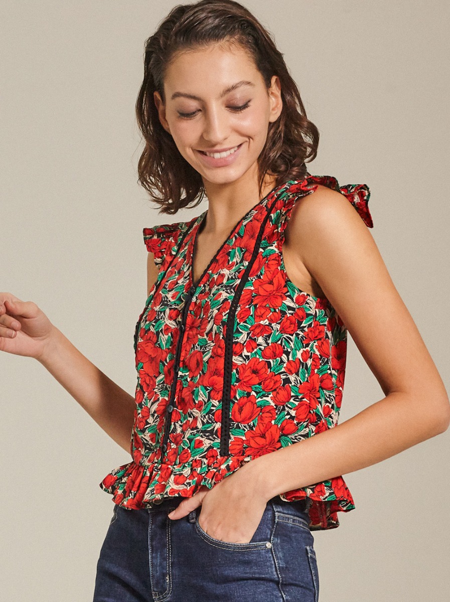 Floral Ruffled Rayon Top