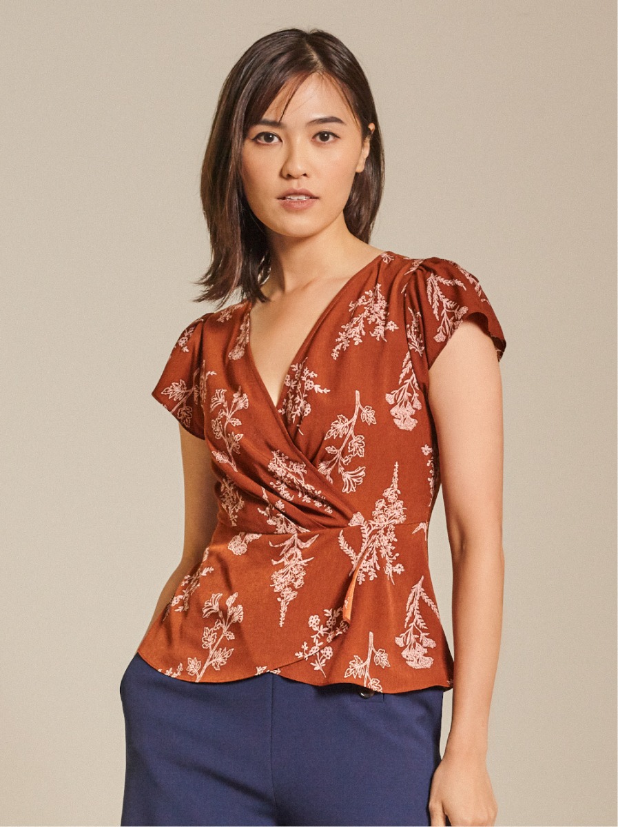 Printed Crepe Peplum Top