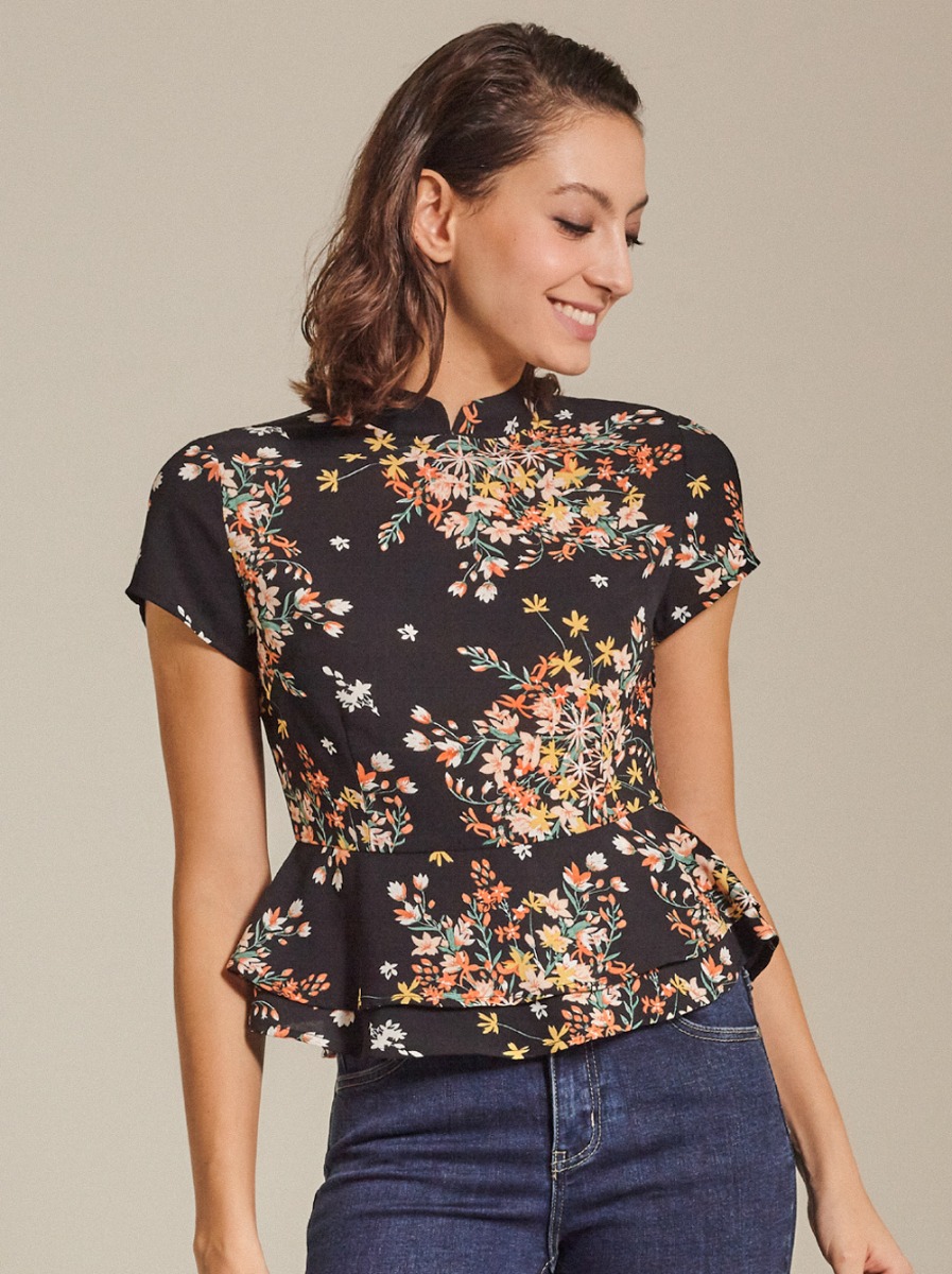 Mandarin Floral Crepe Top