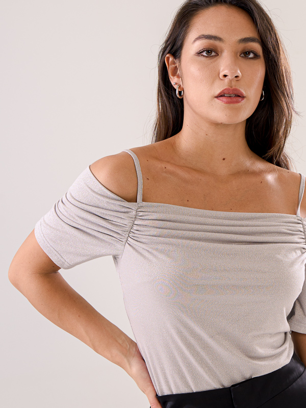 Shiny Cold Shoulder Top