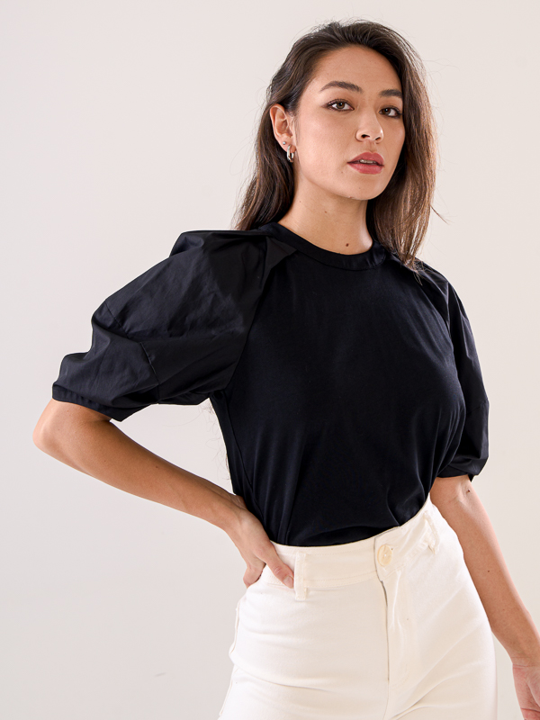 Round Neck Puff Sleeves Top