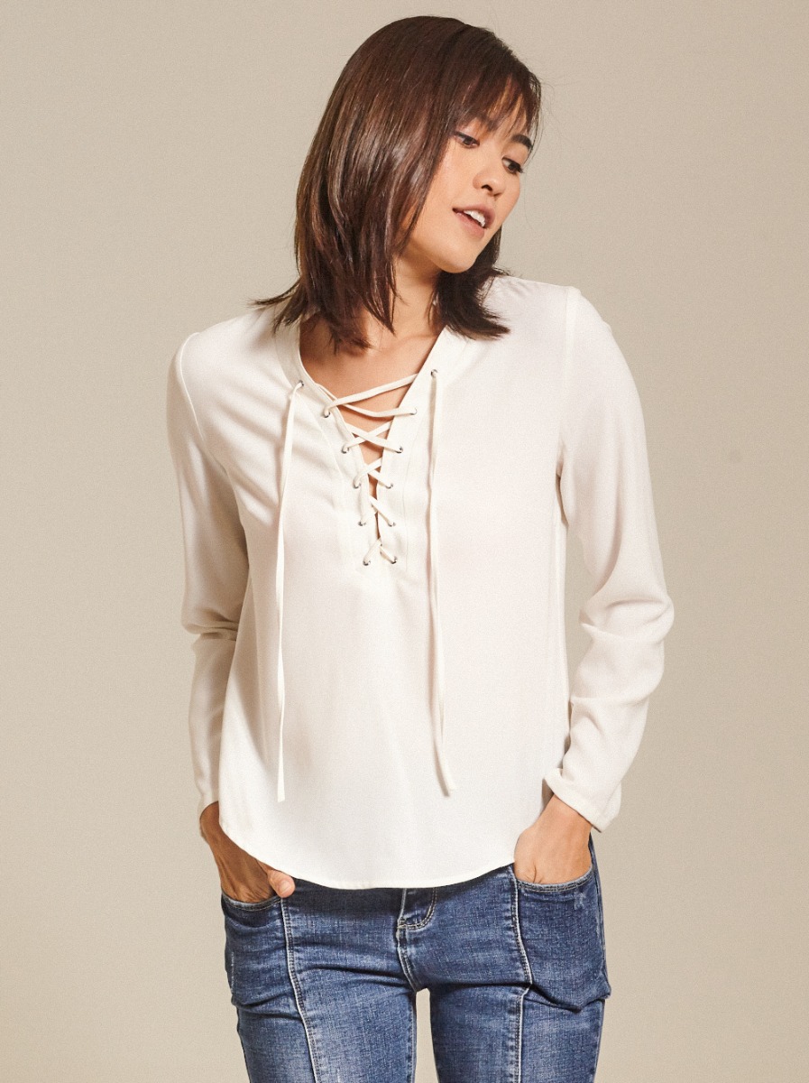 Lace Up Crepe Top