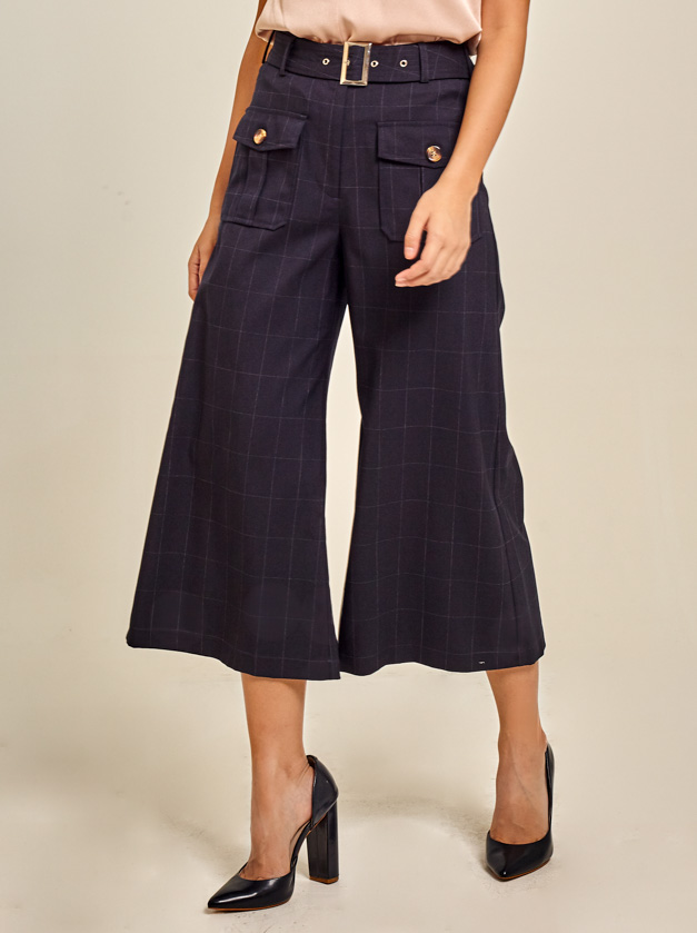 Belted Checked Culottes