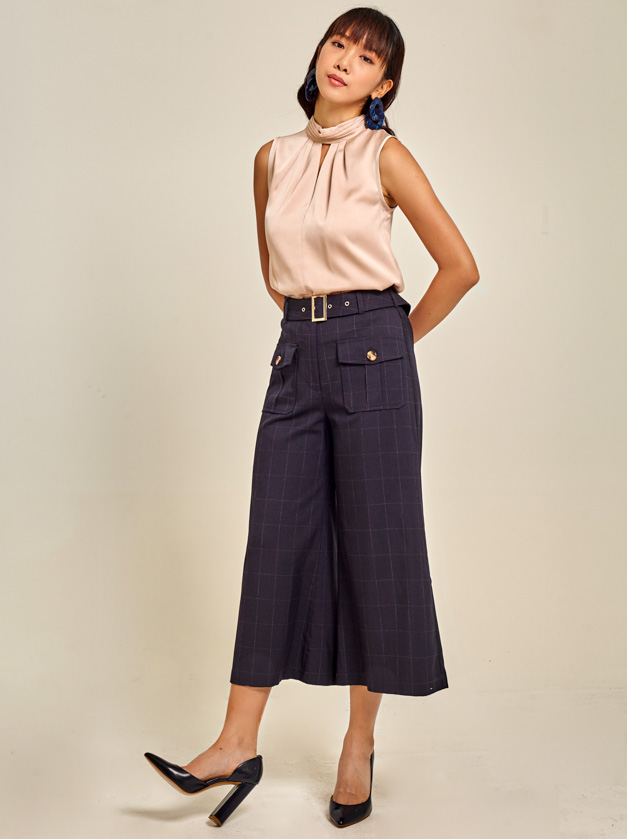 Belted Checked Culottes