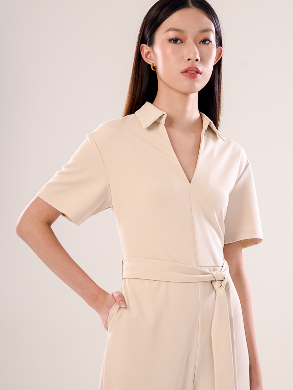 Short Sleeve Belted Jumpsuit