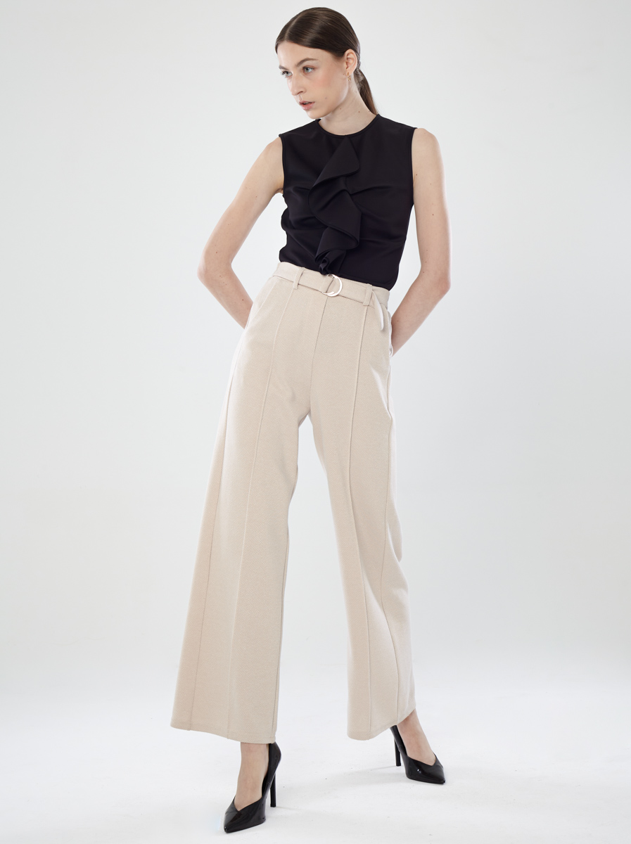 Faux Tweed Wide-Leg Pants