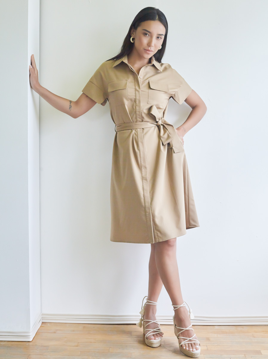 Collared Short Sleeves A-line Dress