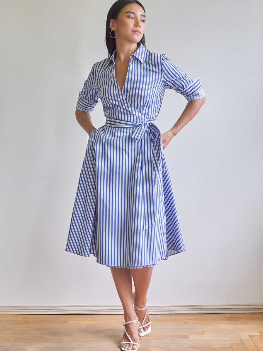 Long Sleeves Overlapped Flare Dress