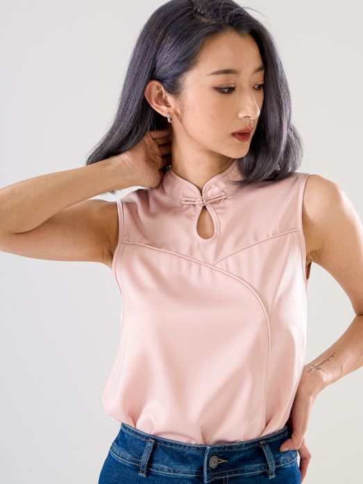 Mandarin Collar Sleeveless Top