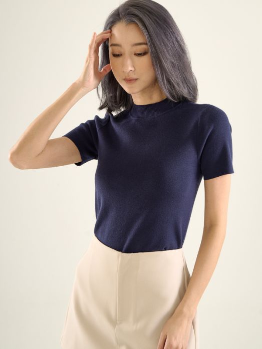 Mock Neck Short Sleeve Knit Top