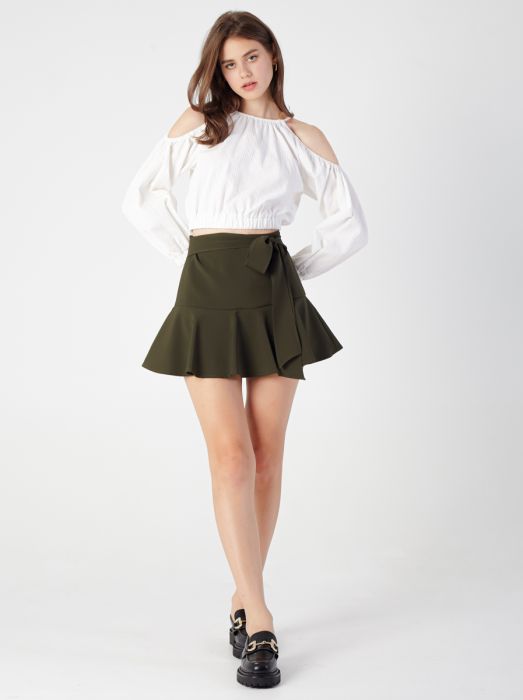 Mini Peplum Skort with Ribbon Strap