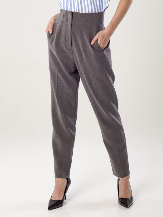 High-waisted Long Crepe Pants