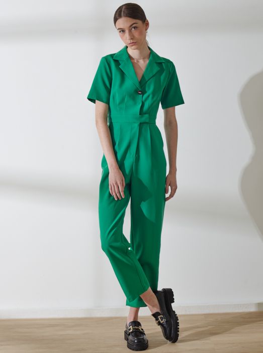 Lapel Collared Short Sleeve Jumpsuit