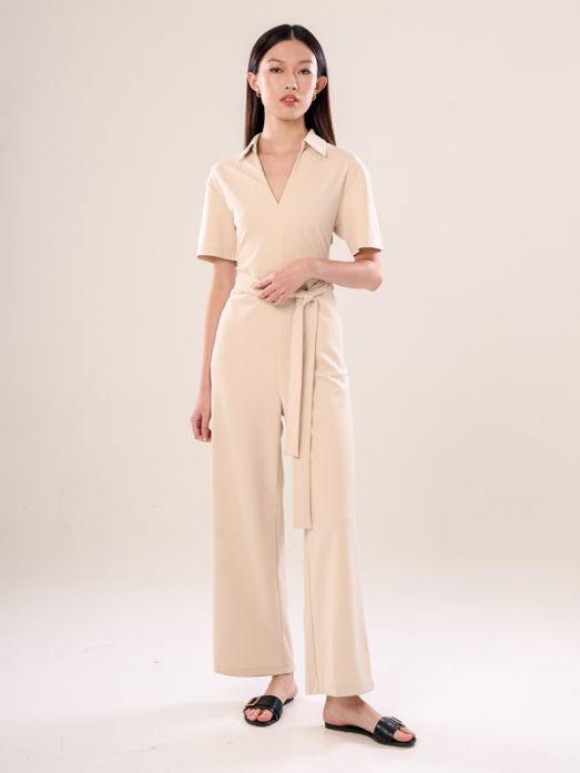 Short Sleeve Belted Jumpsuit