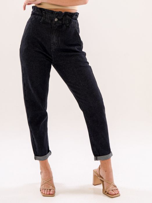 Elastic Waist Paperbag Jeans