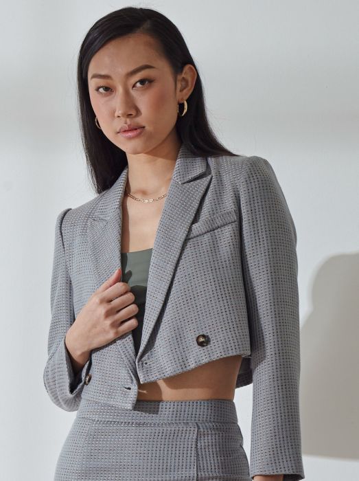 Double-Breasted Tweed Crop Blazer