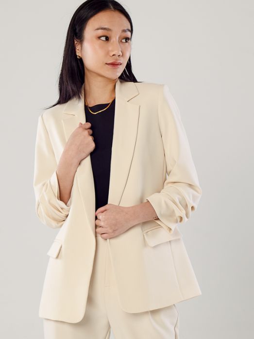 Chriselle Ruched Blazer-Beige