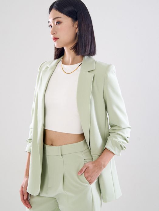 Chriselle Ruched Blazer-Mint Green