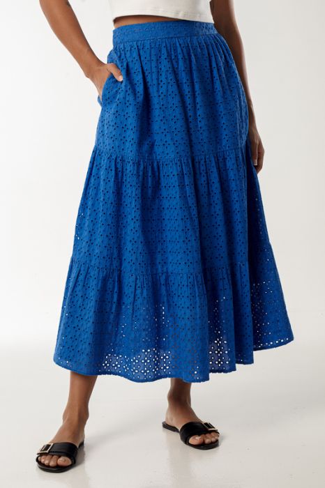 Cotton Eyelet Skirt with Side Pockets