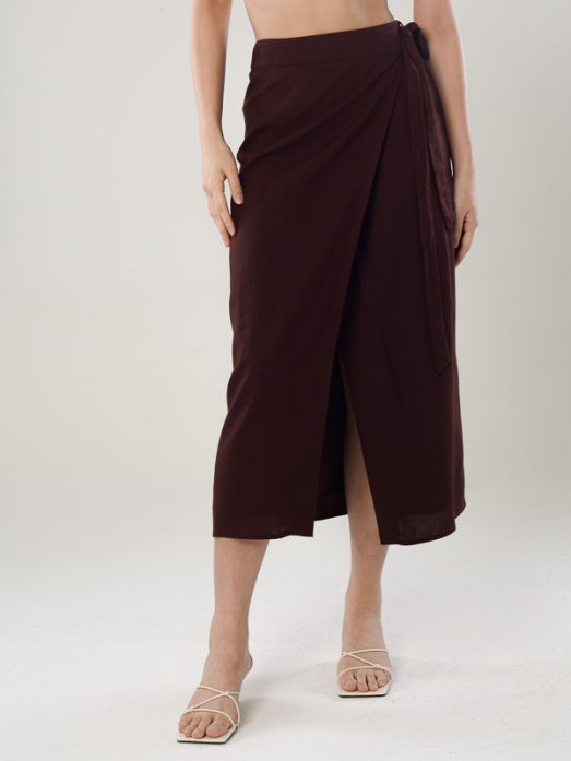 Linen Wrap Midi Skirt