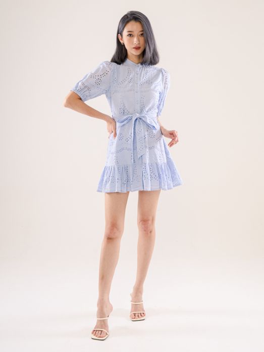 Broderie Short Dress With Belt